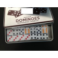 Domino de marfil en caja de hierro blanco / Tin Box